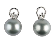 Platinum Earings with Diamonds and Grey Pearls