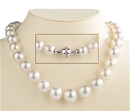 White Pearl Necklace - White Gold Clasp with Diamonds 